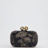 Alexander McQueen Black Leather Clutch Bag with Silver Hardware, Embellished Skull Clasp and Beaded Detail