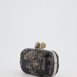 Alexander McQueen Black Leather Clutch Bag with Silver Hardware, Embellished Skull Clasp and Beaded Detail