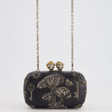 Alexander McQueen Black Leather Clutch Bag with Silver Hardware, Embellished Skull Clasp and Beaded Detail