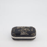 Alexander McQueen Black Leather Clutch Bag with Silver Hardware, Embellished Skull Clasp and Beaded Detail