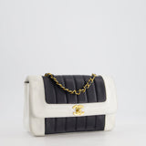 Chanel Black, White Vintage Mademoiselle Single Flap Bag in Lambskin Leather with 24K Gold Plated Hardware