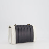 Chanel Black, White Vintage Mademoiselle Single Flap Bag in Lambskin Leather with 24K Gold Plated Hardware