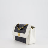 Chanel Black, White Vintage Mademoiselle Single Flap Bag in Lambskin Leather with 24K Gold Plated Hardware