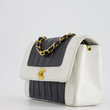 Chanel Black, White Vintage Mademoiselle Single Flap Bag in Lambskin Leather with 24K Gold Plated Hardware