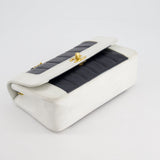 Chanel Black, White Vintage Mademoiselle Single Flap Bag in Lambskin Leather with 24K Gold Plated Hardware