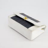 Chanel Black, White Vintage Mademoiselle Single Flap Bag in Lambskin Leather with 24K Gold Plated Hardware