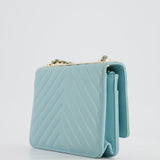 Chanel Tiffany Blue Chevron Quilted Trendy Wallet on Chain Bag in Lambskin Leather with Champagne Gold Hardware