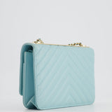 Chanel Tiffany Blue Chevron Quilted Trendy Wallet on Chain Bag in Lambskin Leather with Champagne Gold Hardware