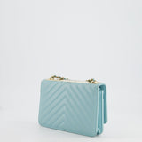 Chanel Tiffany Blue Chevron Quilted Trendy Wallet on Chain Bag in Lambskin Leather with Champagne Gold Hardware