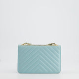 Chanel Tiffany Blue Chevron Quilted Trendy Wallet on Chain Bag in Lambskin Leather with Champagne Gold Hardware