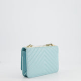 Chanel Tiffany Blue Chevron Quilted Trendy Wallet on Chain Bag in Lambskin Leather with Champagne Gold Hardware