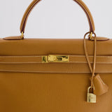 Hermès Vintage Kelly 35cm Bag in Gold Clemence Leather with Gold Hardware