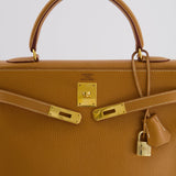 Hermès Vintage Kelly 35cm Bag in Gold Clemence Leather with Gold Hardware