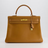 Hermès Vintage Kelly 35cm Bag in Gold Clemence Leather with Gold Hardware