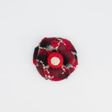 Chanel Red Camelia Wool Brooch with Black and White Embroidered Details