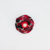 Chanel Red Camelia Wool Brooch with Black and White Embroidered Details