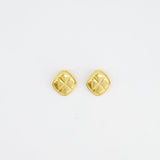 Chanel Vintage Yellow Gold Matelasse Diamond Shaped Clip On Earrings