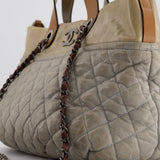 Chanel Stormy Grey Nubuck Leather Portobello Tote Bag with Tan Leather Handle and Ruthenium Hardware