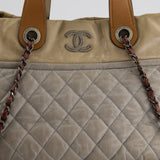 Chanel Stormy Grey Nubuck Leather Portobello Tote Bag with Tan Leather Handle and Ruthenium Hardware