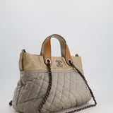 Chanel Stormy Grey Nubuck Leather Portobello Tote Bag with Tan Leather Handle and Ruthenium Hardware