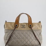 Chanel Stormy Grey Nubuck Leather Portobello Tote Bag with Tan Leather Handle and Ruthenium Hardware