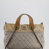 Chanel Stormy Grey Nubuck Leather Portobello Tote Bag with Tan Leather Handle and Ruthenium Hardware