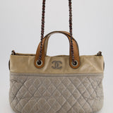 Chanel Stormy Grey Nubuck Leather Portobello Tote Bag with Tan Leather Handle and Ruthenium Hardware