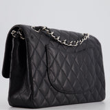 Chanel Medium Black Classic Double Flap Bag in Caviar Leather with Silver Hardware