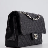 Chanel Medium Black Classic Double Flap Bag in Caviar Leather with Silver Hardware