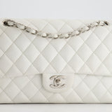 Chanel White Medium Classic Double Flap in Caviar Leather with Silver Hardware RRP £8,890