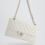 Chanel White Medium Classic Double Flap in Caviar Leather with Silver Hardware RRP £8,890