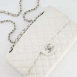 Chanel White Medium Classic Double Flap in Caviar Leather with Silver Hardware RRP £8,890