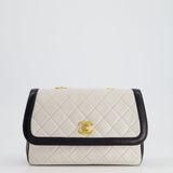 Chanel Vintage White, Black Trim Matelasse Cross-Body Bag in Lambskin Leather with 24K Gold Hardware