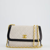 Chanel Vintage White, Black Trim Matelasse Cross-Body Bag in Lambskin Leather with 24K Gold Hardware