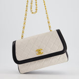 Chanel Vintage White, Black Trim Matelasse Cross-Body Bag in Lambskin Leather with 24K Gold Hardware