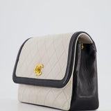 Chanel Vintage White, Black Trim Matelasse Cross-Body Bag in Lambskin Leather with 24K Gold Hardware