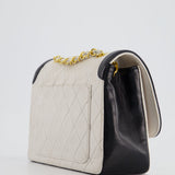 Chanel Vintage White, Black Trim Matelasse Cross-Body Bag in Lambskin Leather with 24K Gold Hardware