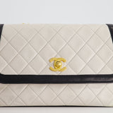 Chanel Vintage White, Black Trim Matelasse Cross-Body Bag in Lambskin Leather with 24K Gold Hardware