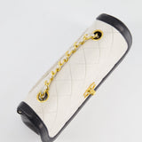 Chanel Vintage White, Black Trim Matelasse Cross-Body Bag in Lambskin Leather with 24K Gold Hardware