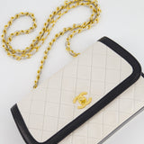 Chanel Vintage White, Black Trim Matelasse Cross-Body Bag in Lambskin Leather with 24K Gold Hardware