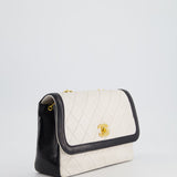 Chanel Vintage White, Black Trim Matelasse Cross-Body Bag in Lambskin Leather with 24K Gold Hardware