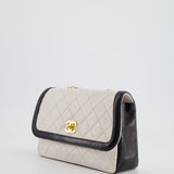 Chanel Vintage White, Black Trim Matelasse Cross-Body Bag in Lambskin Leather with 24K Gold Hardware