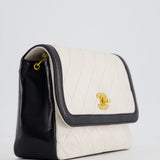 Chanel Vintage White, Black Trim Matelasse Cross-Body Bag in Lambskin Leather with 24K Gold Hardware