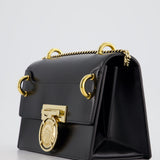 Balmain Black Ring Box 20 Flap Bag in Box Calfskin Leather with Gold Hardware and Medallion Closure Detail