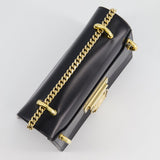 Balmain Black Ring Box 20 Flap Bag in Box Calfskin Leather with Gold Hardware and Medallion Closure Detail