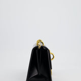 Balmain Black Ring Box 20 Flap Bag in Box Calfskin Leather with Gold Hardware and Medallion Closure Detail