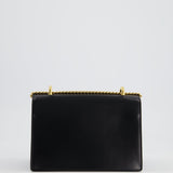 Balmain Black Ring Box 20 Flap Bag in Box Calfskin Leather with Gold Hardware and Medallion Closure Detail