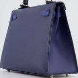 Hermès Kelly 25cm Tricolour Bag in Bleu Saphir, Bleu France and Black Epsom Leather with Palladium Hardware