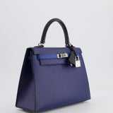 Hermès Kelly 25cm Tricolour Bag in Bleu Saphir, Bleu France and Black Epsom Leather with Palladium Hardware