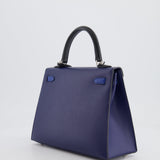 Hermès Kelly 25cm Tricolour Bag in Bleu Saphir, Bleu France and Black Epsom Leather with Palladium Hardware